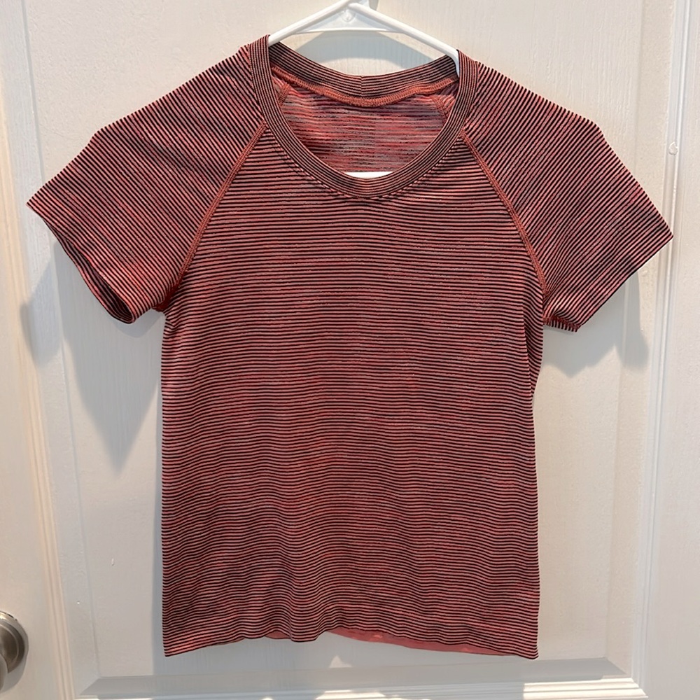Lululemon Swiftly Tech Short Sleeve Race Length Chroma Check Stripe Black Flare